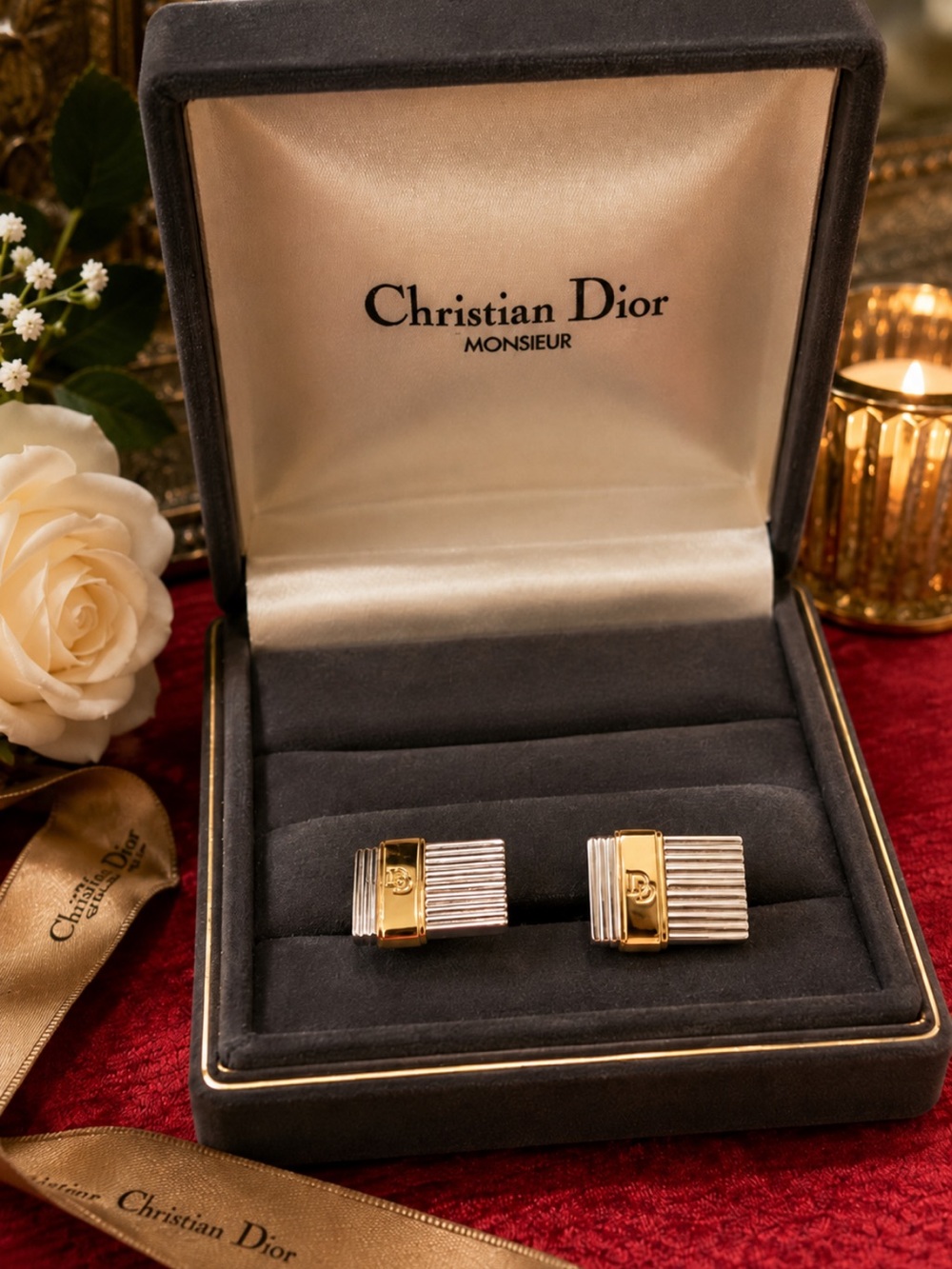 Christian Dior $600 CD Gold&Silver Cufflinks like new in case - Picture 5 of 12